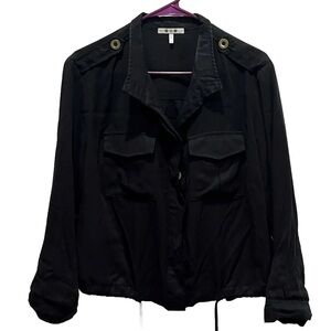 Three Dots Large Black Lightweight Cardigan Jacket Button Up Top Tie Waist